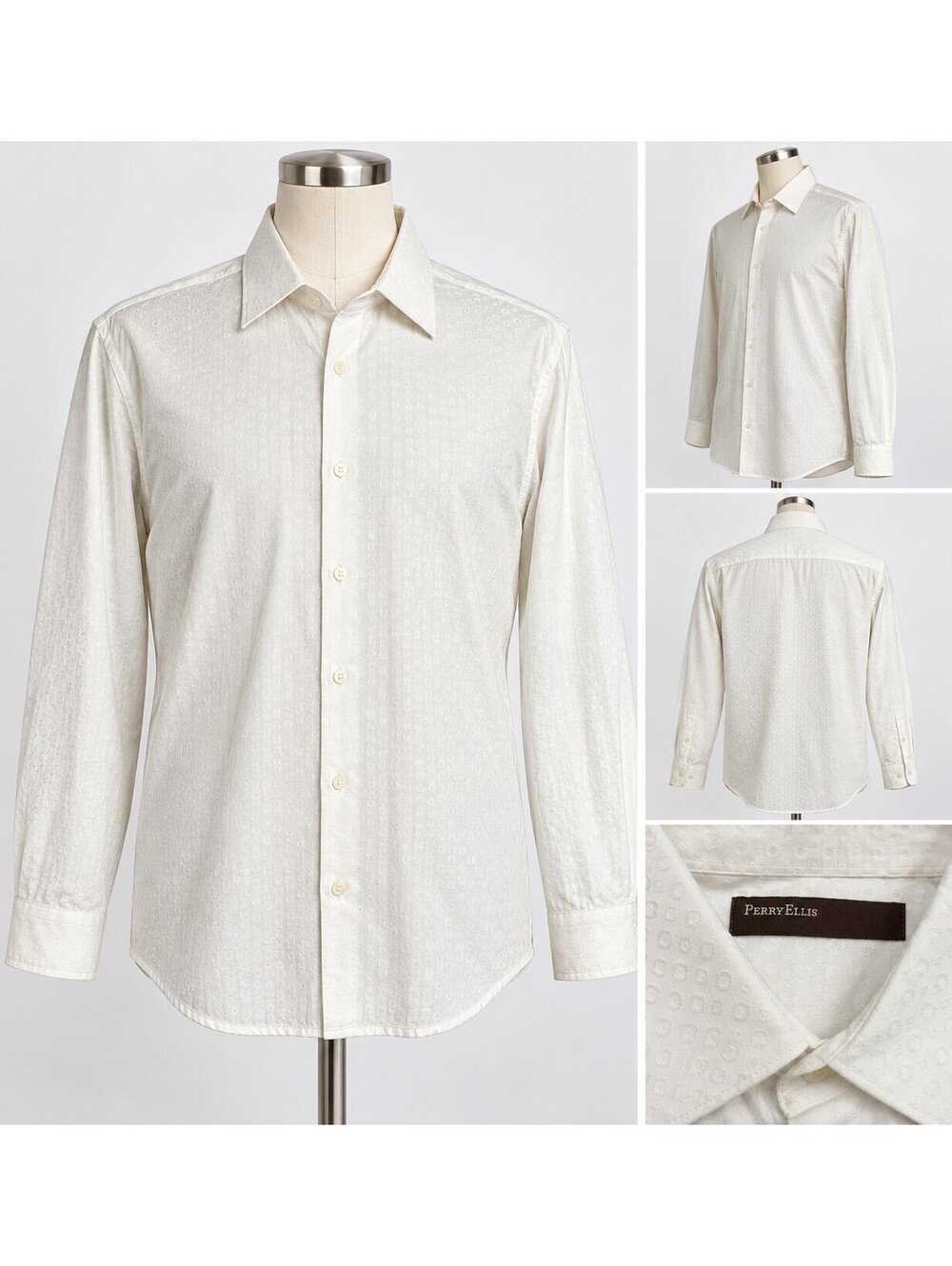 Perry Ellis Men's White Long Sleeve Button-Up Shirt Size L